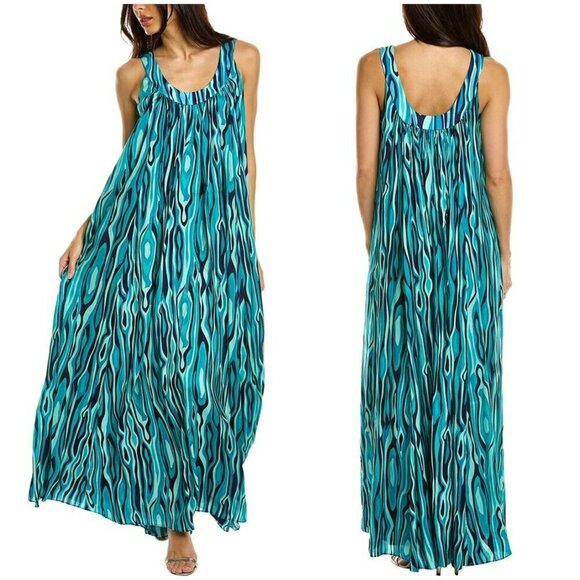 💕TRINA TURK💕 Fern Maxi Dress ~ Ceramic Blue Abstract Print Large L NWT - Picture 1 of 12